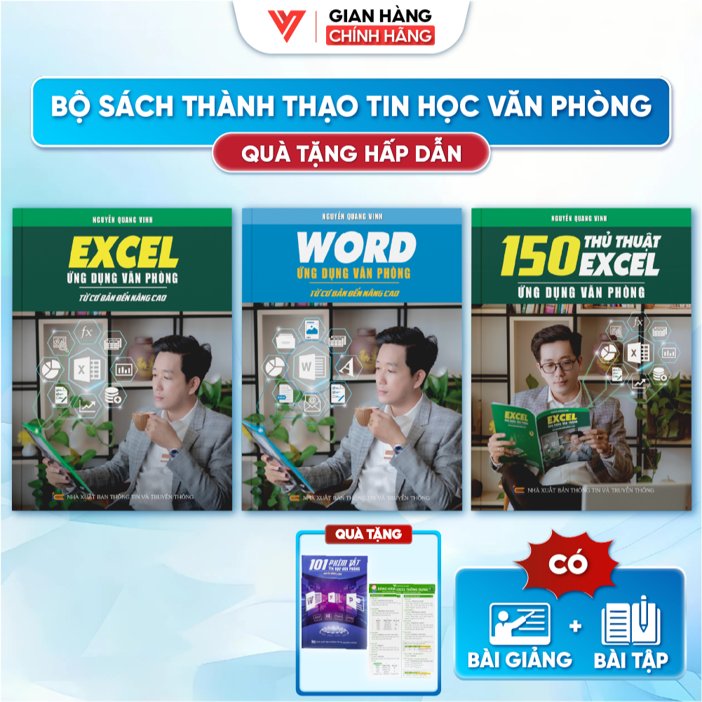 Bộ 3 Sách Tin Học Văn Phòng Excel Ứng Dụng - Word - 150 Thủ Thuật Excel - Nguyễn Quang Vinh