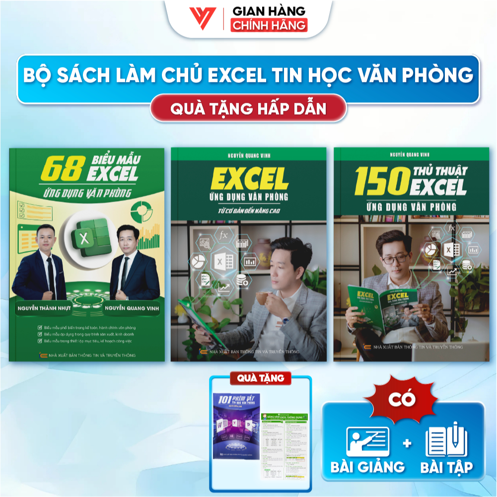 Bộ 3 sách 68 Biểu Mẫu Excel - Sách Excel - 150 Thủ Thuật Excel Tin Học Văn Phòng Có Video + Bài Tập 