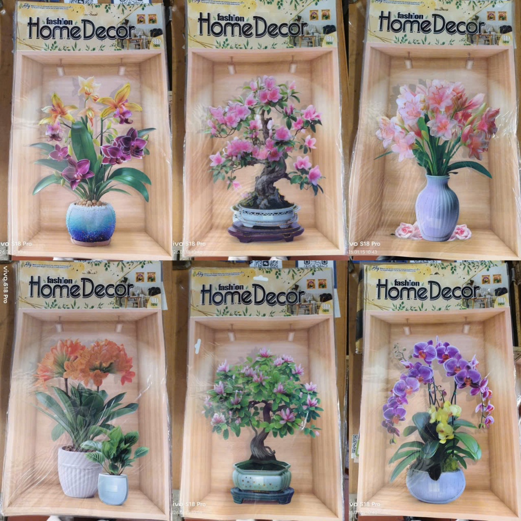 Khung tranh decor 3D dán tường hình chậu hoa - Cây cảnh trang trí nhà cửa (trong khung) kt 30x45