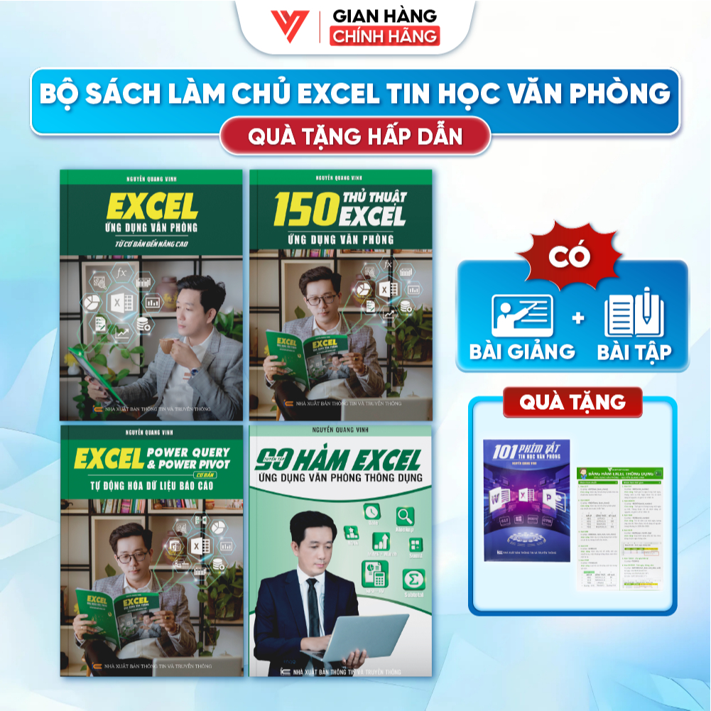 Bộ 4 Sách Tin Học Văn Phòng Excel Ứng Dụng - 150 Thủ Thuật Excel - Excel Power Query - 90 Hàm Excel