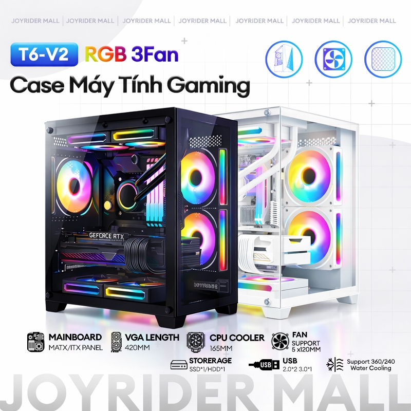 Case Máy Tính Gaming M-ATX/ITX RGB 3 Fan | Vỏ Case PC | Kính Cường Lực | Lưới Chắn Bụi Nam Châm