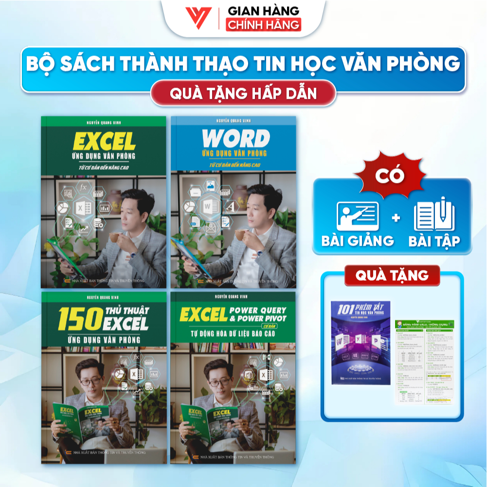 Bộ 4 Sách Tin Học Văn Phòng Excel Ứng Dụng - Word - 150 Thủ Thuật Excel - Excel Power Query - Nguyễn