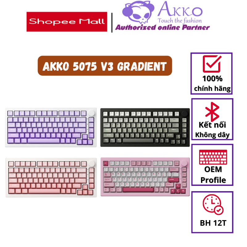 Bàn phím cơ AKKO 5075 V3 White&Purple Gradient