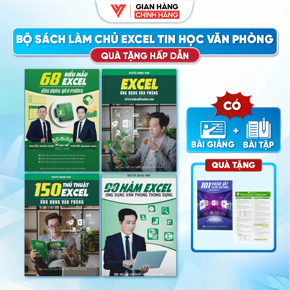 Bộ 4 Sách Tin Học Văn Phòng 68 Biểu Mẫu Excel - Excel Ứng Dụng - 150 Thủ Thuật Excel - 90 Hàm Excel 