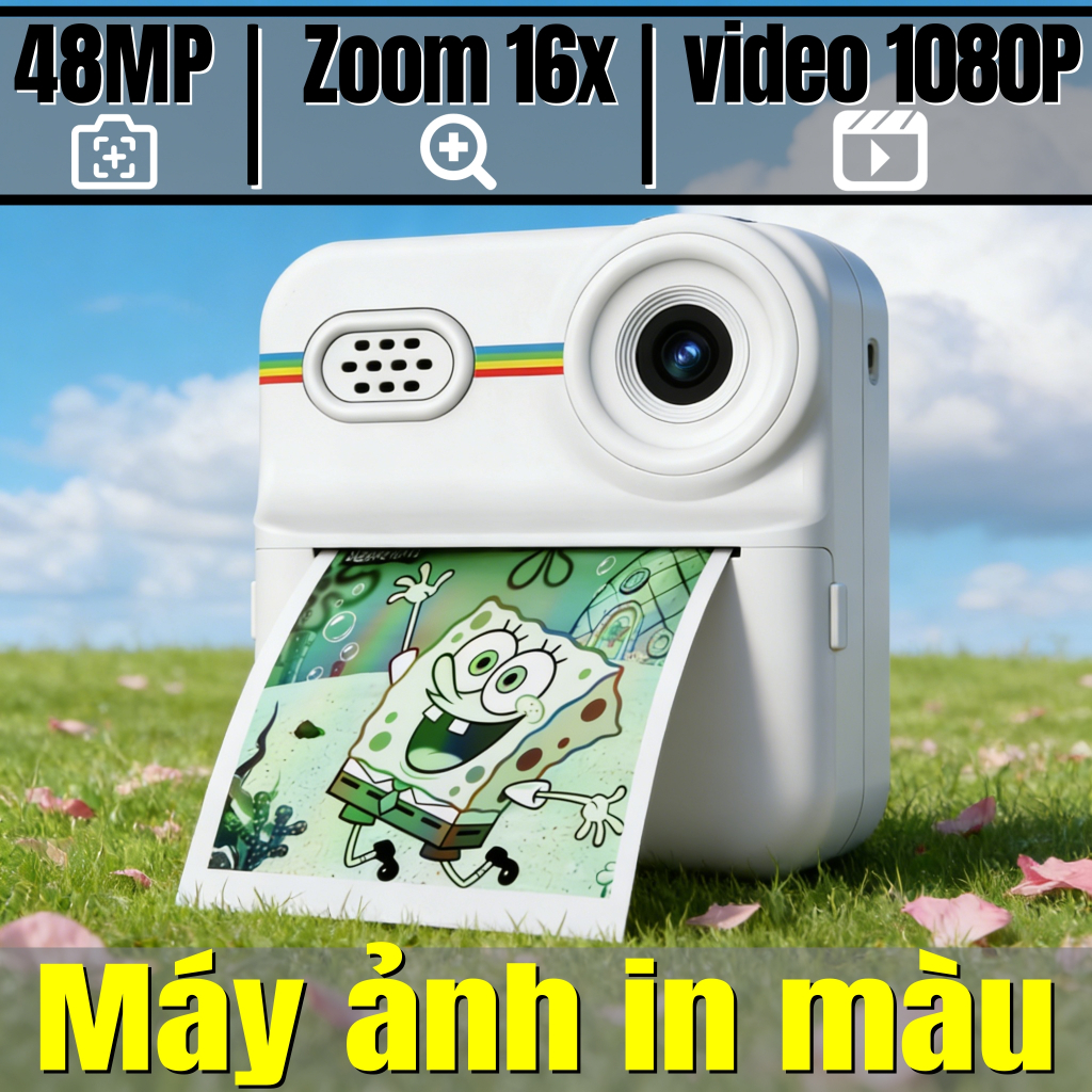 Máy ảnh lấy liền in màu - Chụp là có ngay, 48MP, quay video 1080P, quà tặng và đồ chơi cho trẻ em