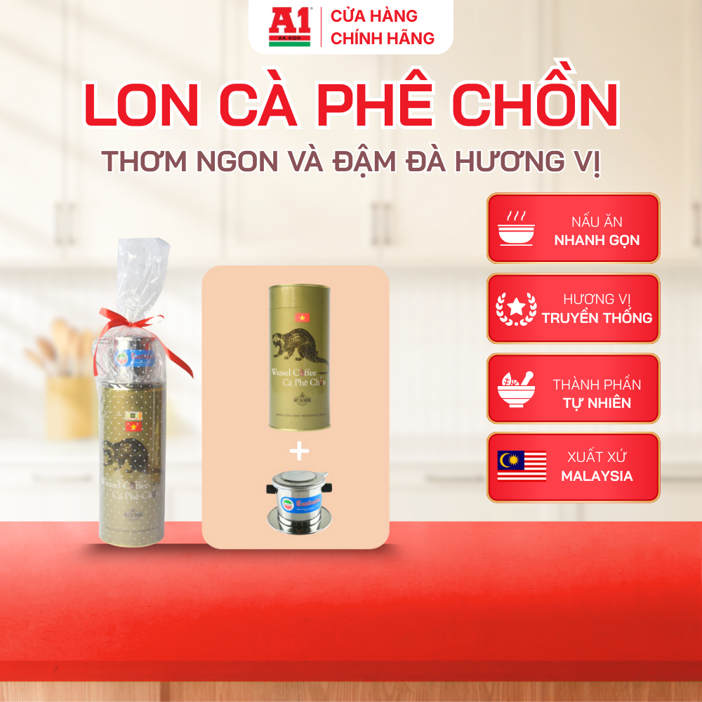 Cà phê chồn lon bột/hạt 200gr kèm phin inox Việt Lai Hương