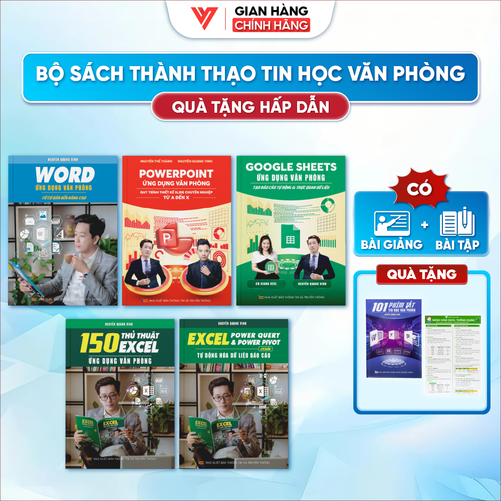 Bộ 5 Sách Tin Học Văn Phòng Word - PowerPoint - Google Sheets - 150 Thủ Thuật Excel - Excel Power Qu