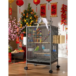 Lồng Chim AVI Dáng Đứng Có Cầu Chơi Trên Nóc, Chân Bánh Xe Di Chuyển Tiện Lợi Cho Vẹt, Chim Cảnh