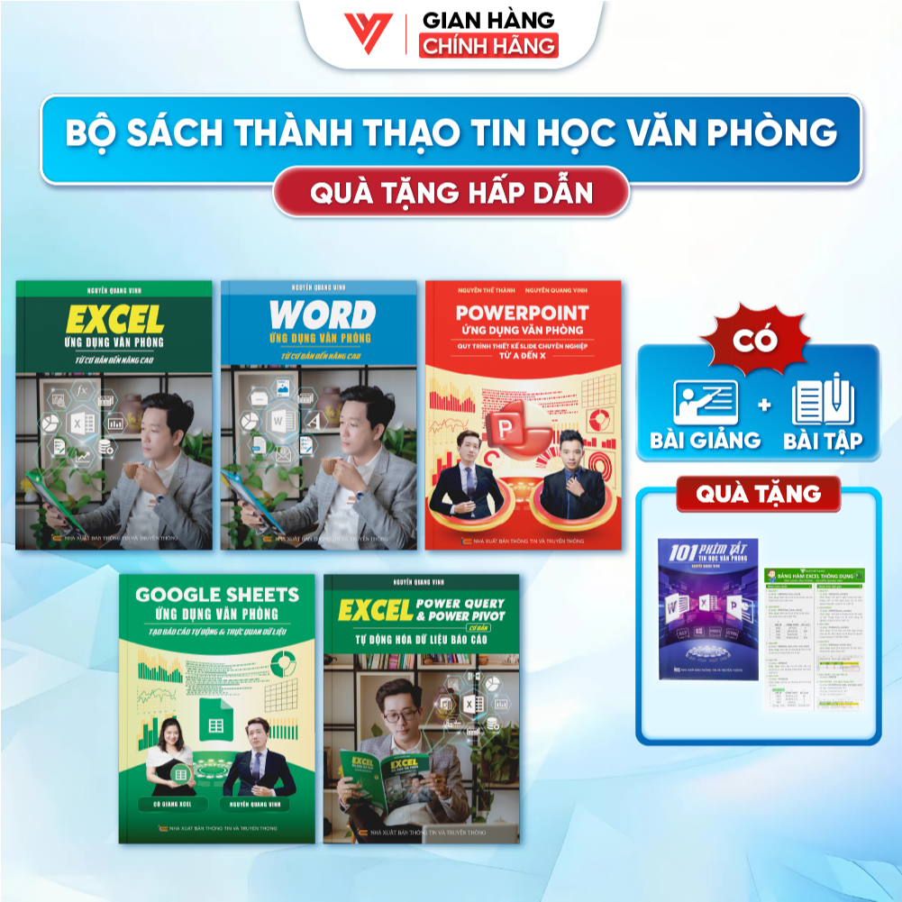 Bộ 5 Sách Word - Excel - Power Point - Google Sheet - Power Query Tin Học Văn Phòng Có Video + Bài T