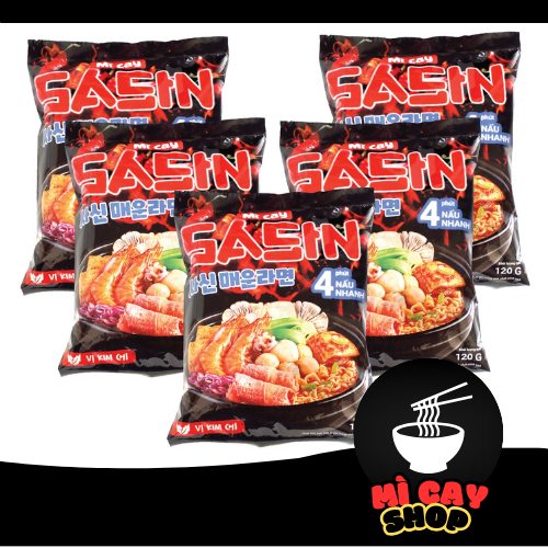 Combo 5 gói Mì cay Sasin vị kim chi - Kèm 5 gói ớt độ