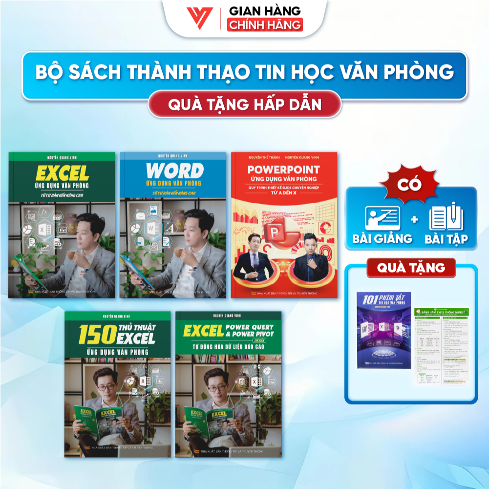 Bộ 5 Sách Tin Học Văn Phòng Excel - Word - PowerPoint - 150 Thủ Thuật Excel - Excel Power Query - Ng
