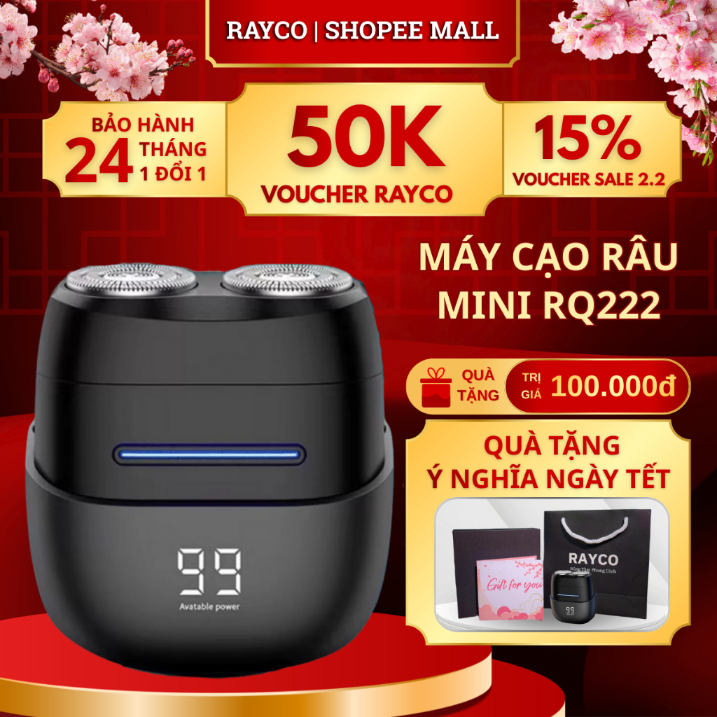 Máy cạo râu nam Rayco RQ-222, máy cạo râu mini chính hãng, cảm ứng, chống nước IPX7, hộp quà tặng