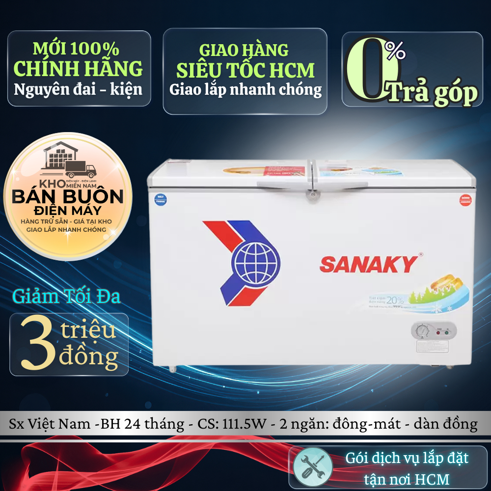 VH-2599W1 Tủ Đông Sanaky 250 Lít, 2 Ngăn Đông Mát, Dàn Lạnh Ống Đồng, Nhỏ Gọn, Tiết Kiệm Điện