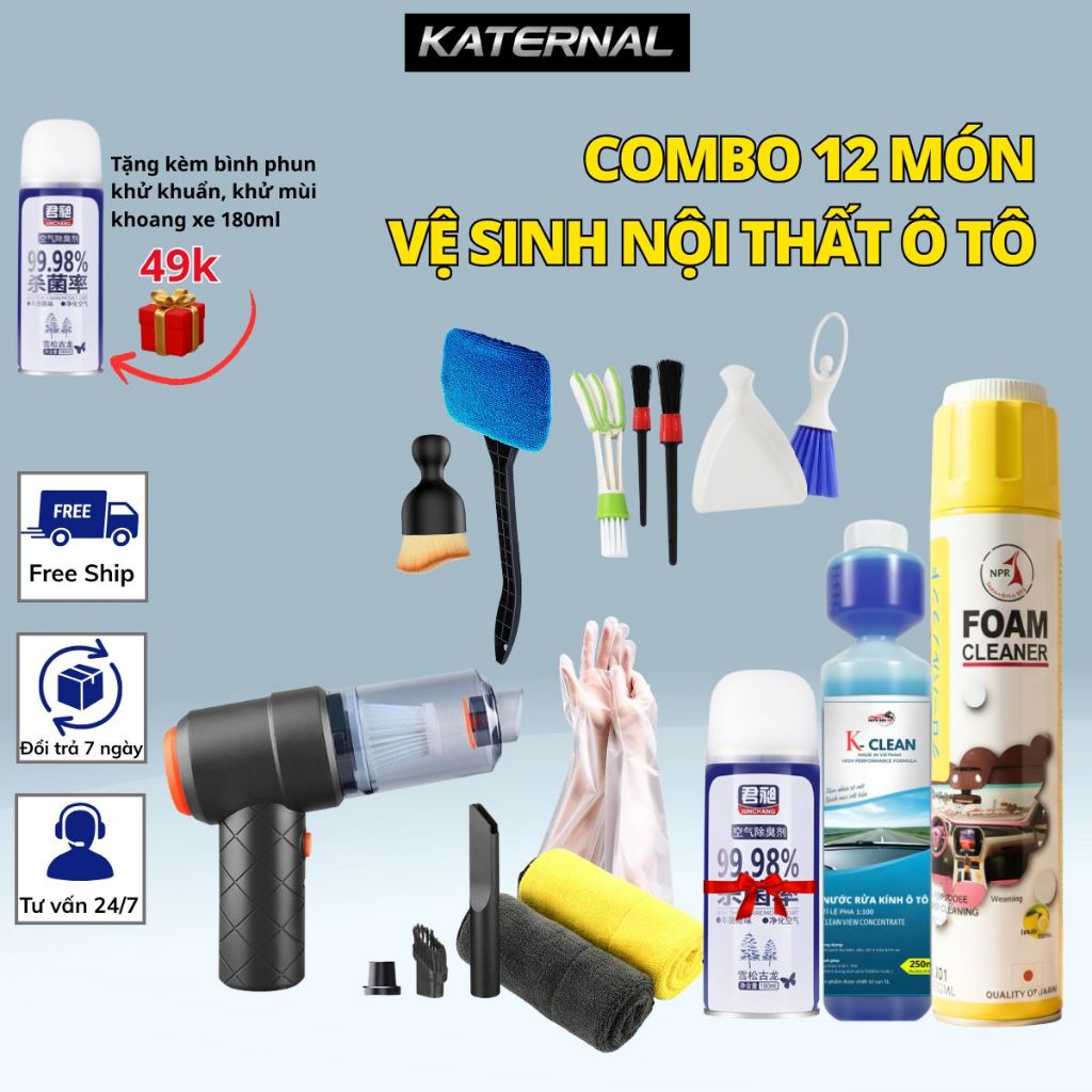 Combo 12 Món Vệ Sinh Nội Thất Ô Tô Chuyên Sâu