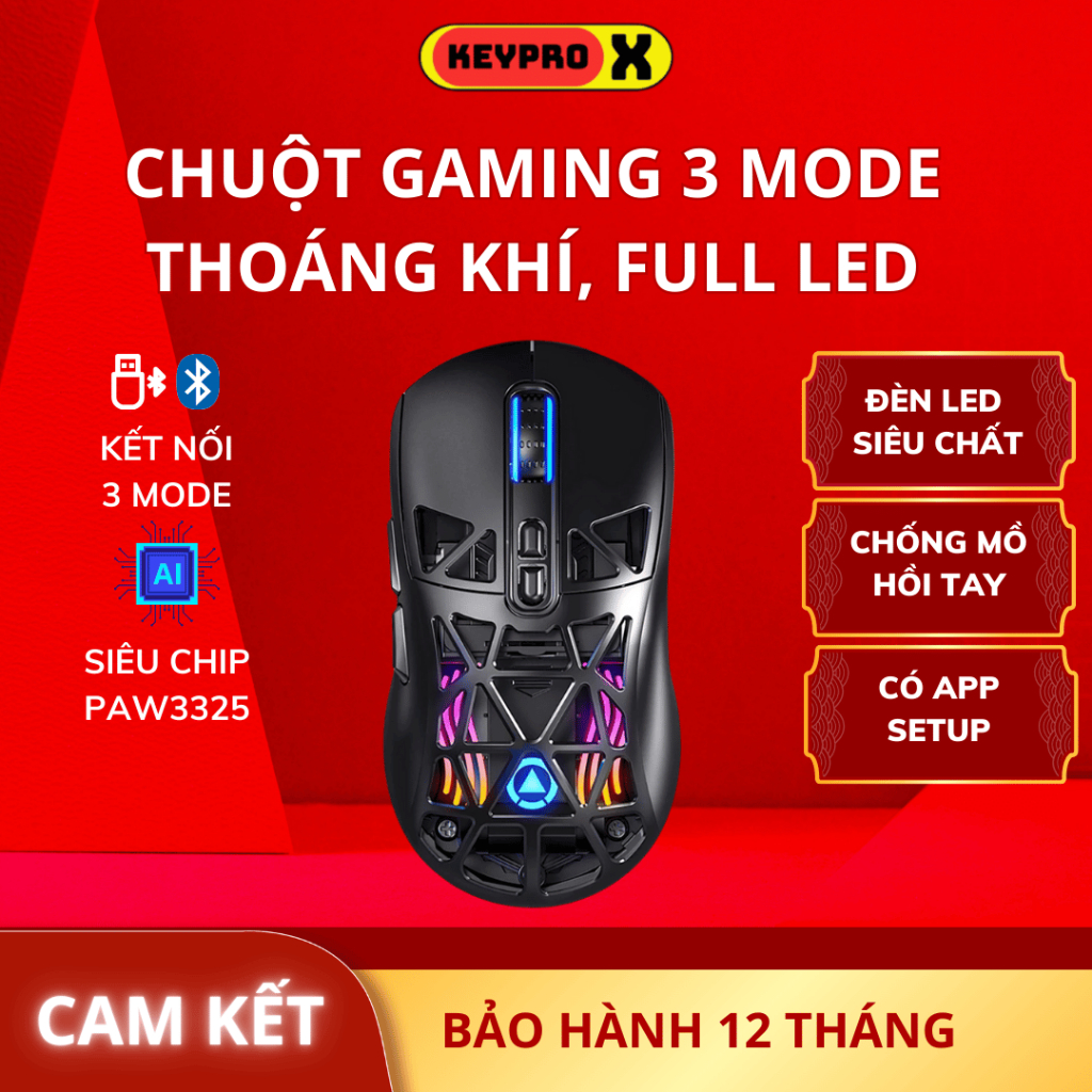 Chuột gaming không dây YINDIAO G17 bluetooth pin sạc nhẹ có lỗ chip PMW3325 3 mode wirless 2.4g RGB