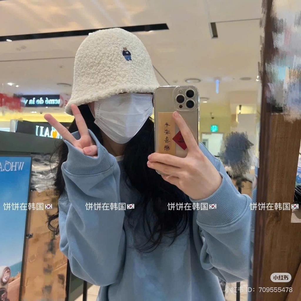 Mũ bucket Whoau WHACF4T23A thêu nổi logo gấu Steve chất bông cao cấp chính hãng Hàn Quốc sale