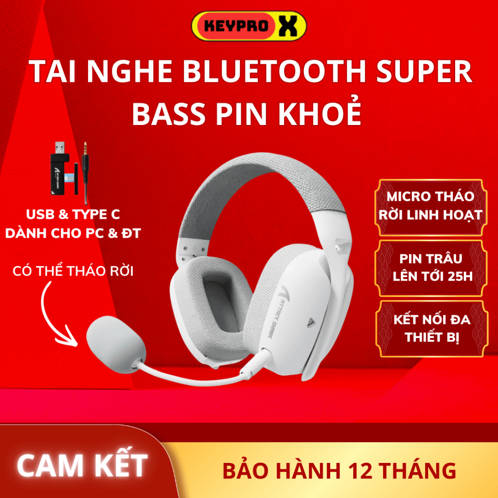 Tai Nghe Không Dây Chụp Tai Bluetooth Attack Shark L80 Super Bass Âm Thanh Vòm Có Mic Chơi Game