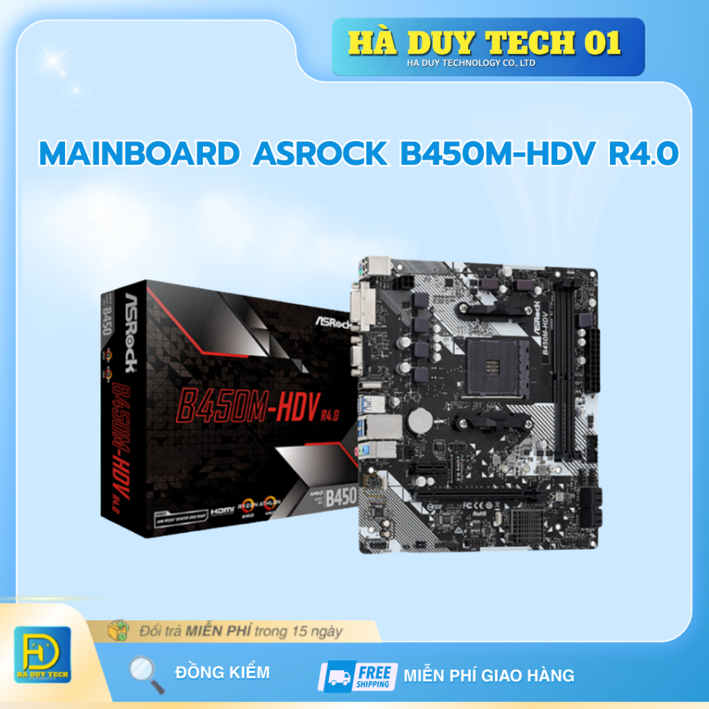MAINBOARD ASROCK B450M-HDV R4.0 - Cam Kết Chính Hãng - BH 36T - Ha Duy Tech