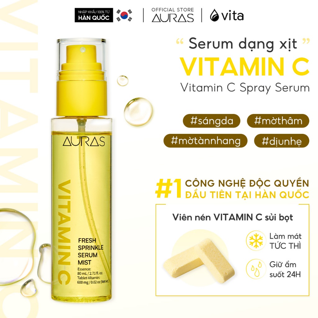 [AURAS] Serum dạng xịt VITAMIN C – Mờ thâm, Dưỡng trắng da – Công Nghệ Viên sủi độc quyền Hàn Quốc