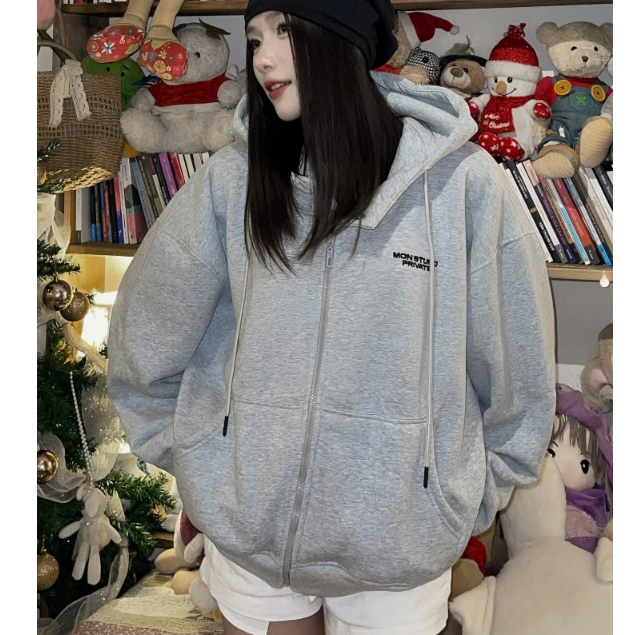[ NỈ BÔNG KHÔNG XÙ ] Mon Studio – Áo Khoác Nỉ Hoodie Zip Boxy MON STUDIO PRIVATE Chống Nắng,Có Túi Trong , Form Rộng. | BigBuy360 - bigbuy360.vn