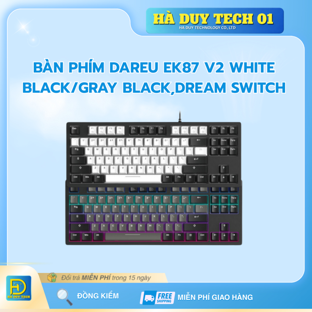 Bàn Phím DAREU EK87 V2 WHITE BLACK/GRAY BLACK,DREAM SWITCH-Cam Kết Chính Hãng - BH 12T - Hà Duy Tech