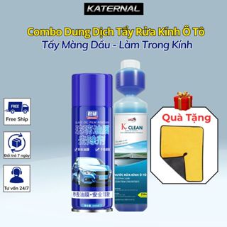 Combo Dung Dịch Tẩy Rửa Kính Ô Tô K-CLEAN & Tẩy Màng Dầu – Làm Trong Kính, Sạch Bụi Dầu | Quà Tặng Khăn Lau Xe