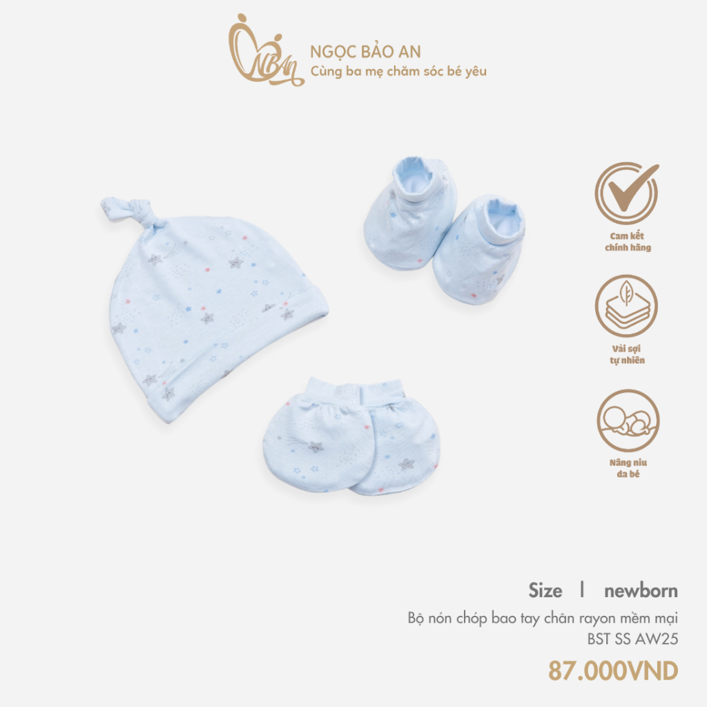 M&B (0-3M) Combo set nón bao tay chân chất cotton co giãn tốt, siêu mềm mịn, thông thoáng giúp bảo vệ bé trầy xước