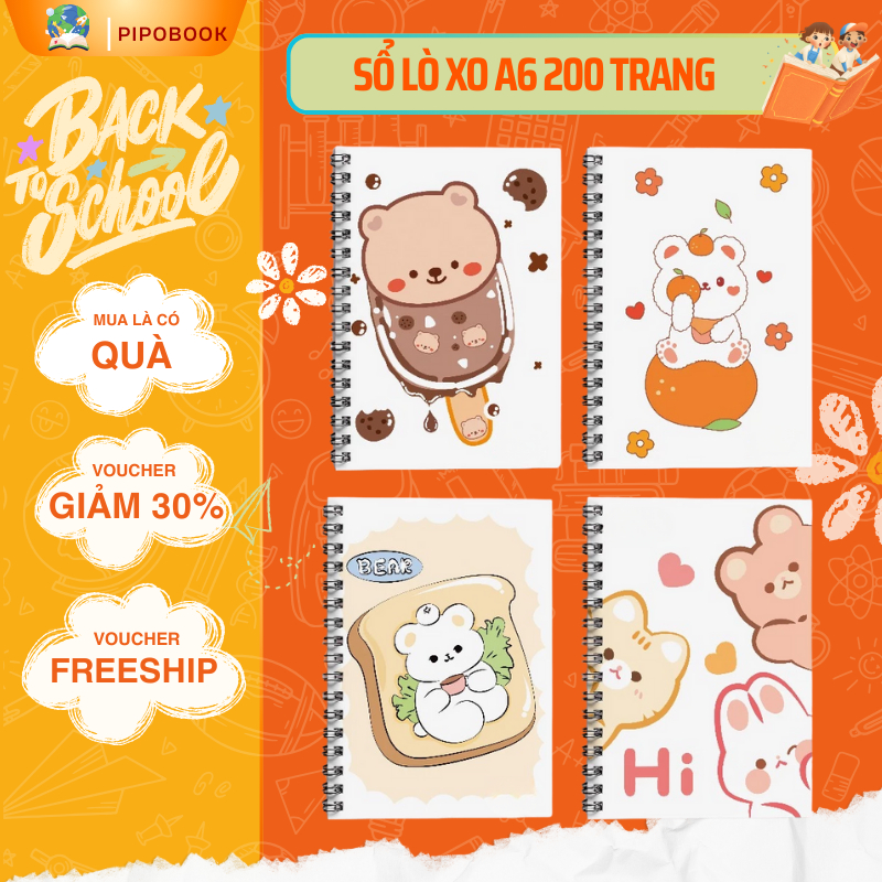 Sổ lò xo A6 ruột kẻ ngang 200 trang, Sổ tay caro ghi chép mini A6 phù hợp ghi chép, nhật ký