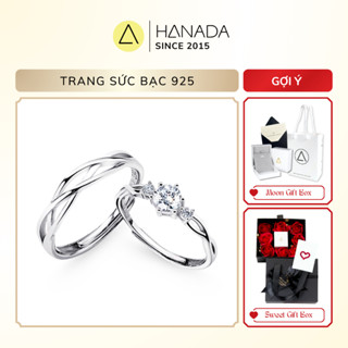 [TẶNG TÚI HỎA TỐC HCM]  Nhẫn Cặp Bạc 925 HANADA Xoắn Đá Cao Nhẫn Đôi Cách Điệu Đơn Giản Freesize 1317