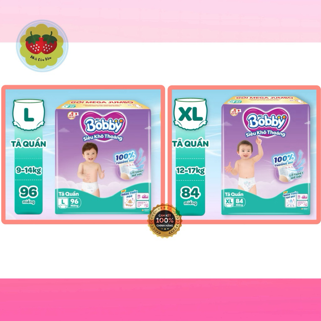 Tã quần Bobby Siêu Khô Thoáng Mega Jumbo M112/L96/XL84