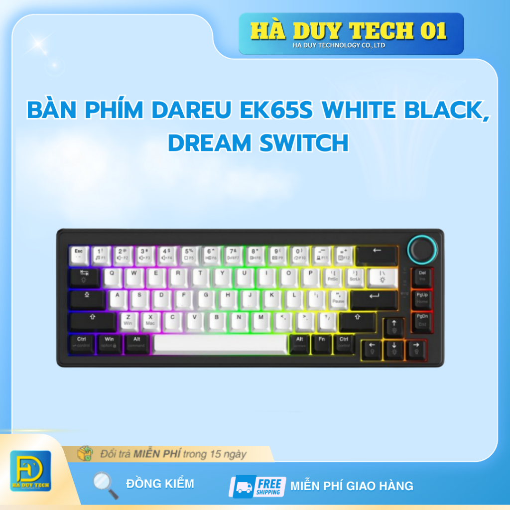 Bàn Phím DAREU EK65S WHITE BLACK, DREAM SWITCH - Cam Kết Chính Hãng - BH 12T - Hà Duy Tech
