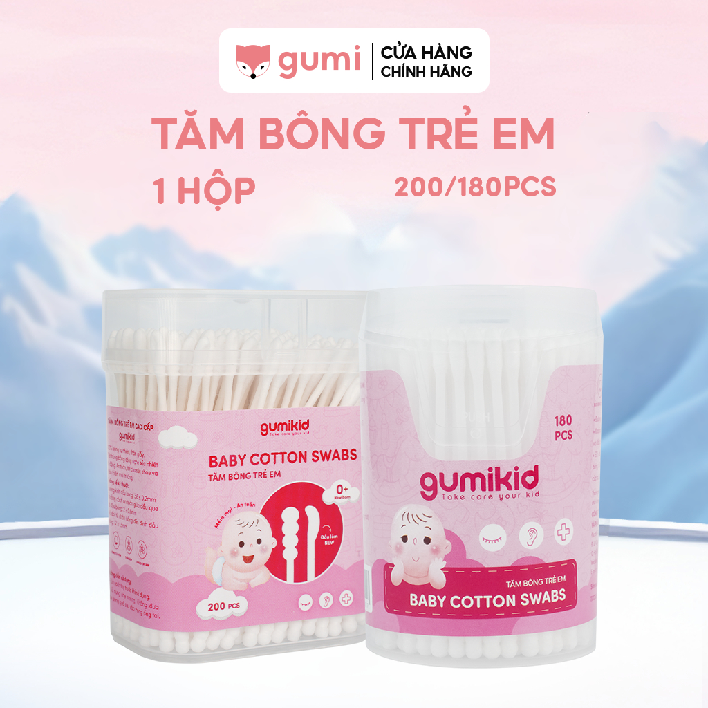 Tăm bông cho bé sơ sinh trẻ em bông tự nhiên Gumi 180 PCS