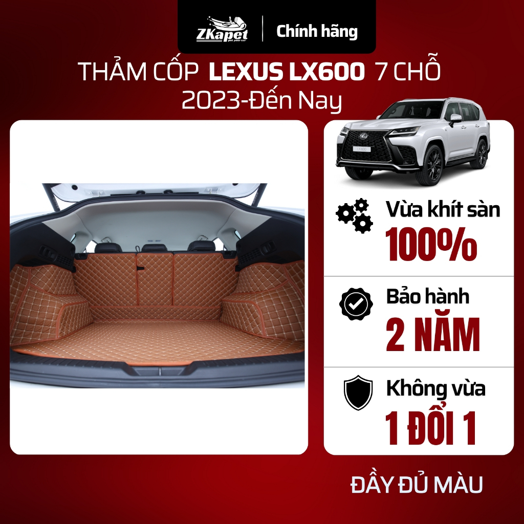 Thảm Lót Cốp ô tô Lexus LX600 năm 2023-Đến Nay 7 chỗ, Chống Bẩn Toàn Diện Z Zkapet pet your car