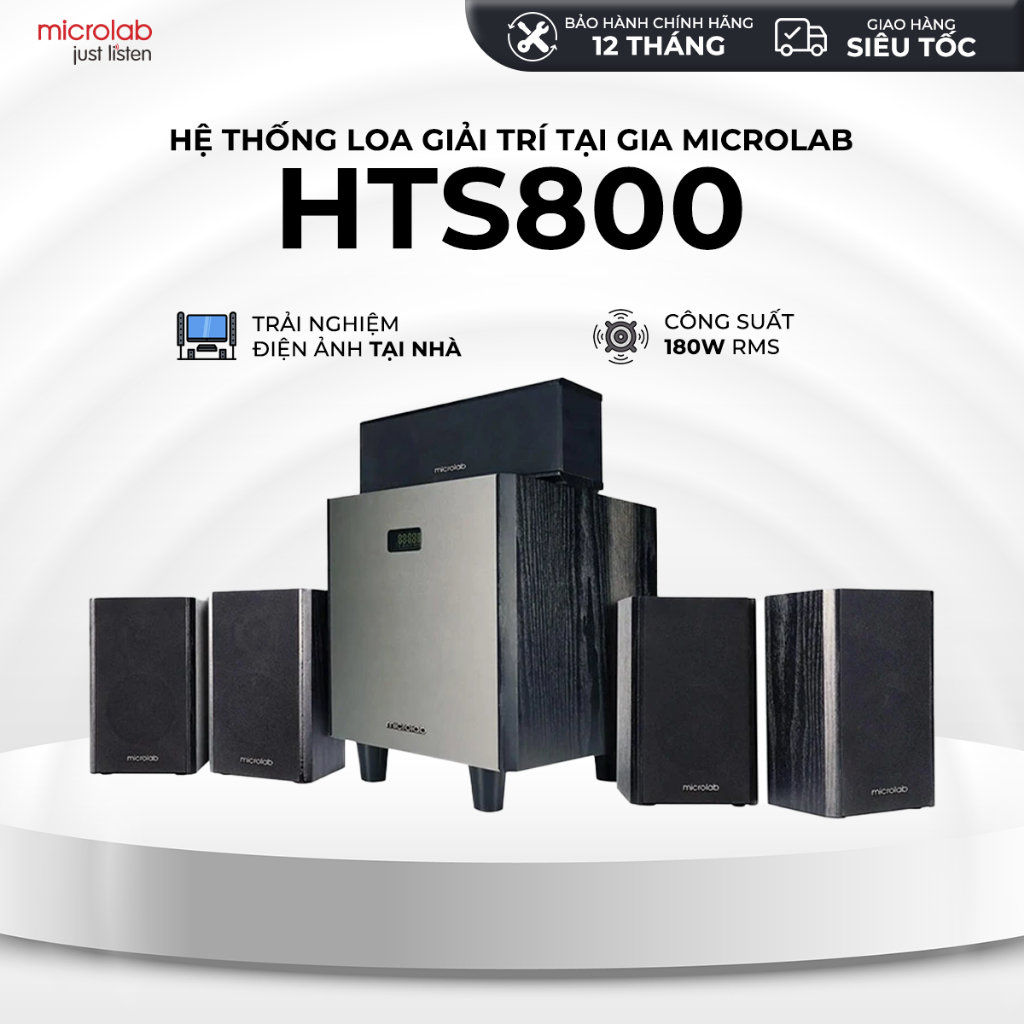Dàn Loa 5.1 Microlab HTS800 Bass Mạnh, Công Suất 180W, Optical/HDMI/Bluetooth