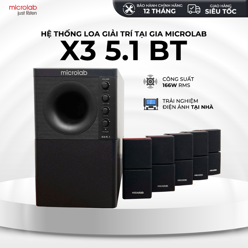 Hệ Thống Loa Giải Trí Tại Gia Microlab X3BT 5.1, Bluetooth 5.0, Công Suất 166W