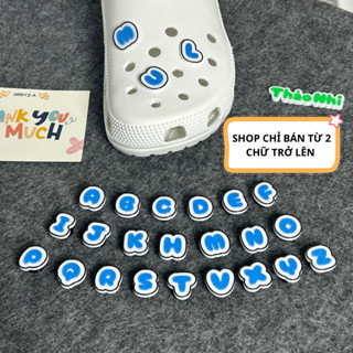 Charm chữ A-Z gắn dép có nút cài sẵn(màu xanh)- Charm Jibbitz-A