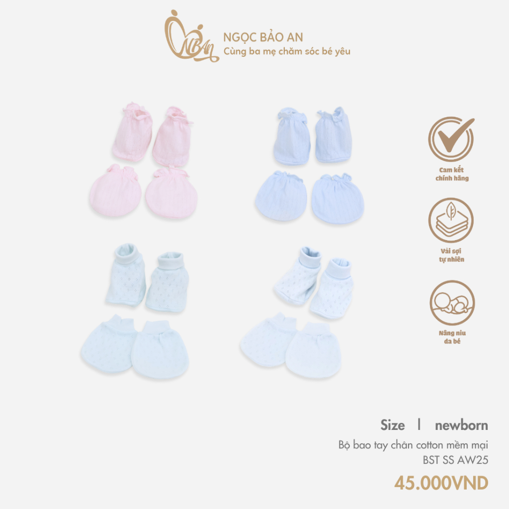 M&B (0-3M) Set bao tay chân bo, bao tay chân thun cho bé sơ sinh chất cotton mềm mịn bảo vệ bé không bị ngấn tay bé