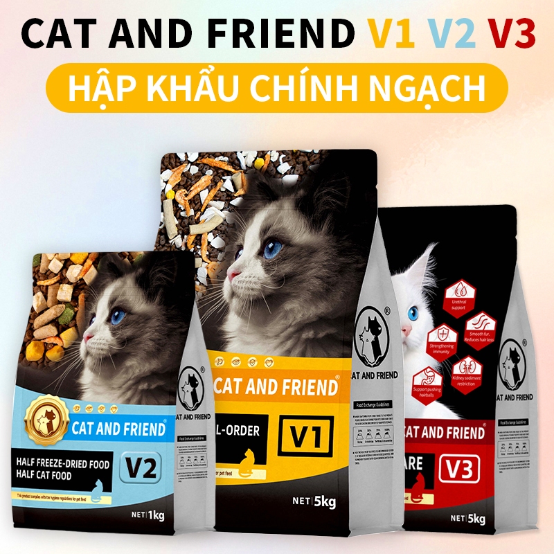 [Túi 5kg] Hạt Cho Mèo cat and friend 2 Pet V1 V2 V3 Đạm Cao Giúp Tăng Cân Nhanh, Hỗ Trợ Tiêu Hoá
