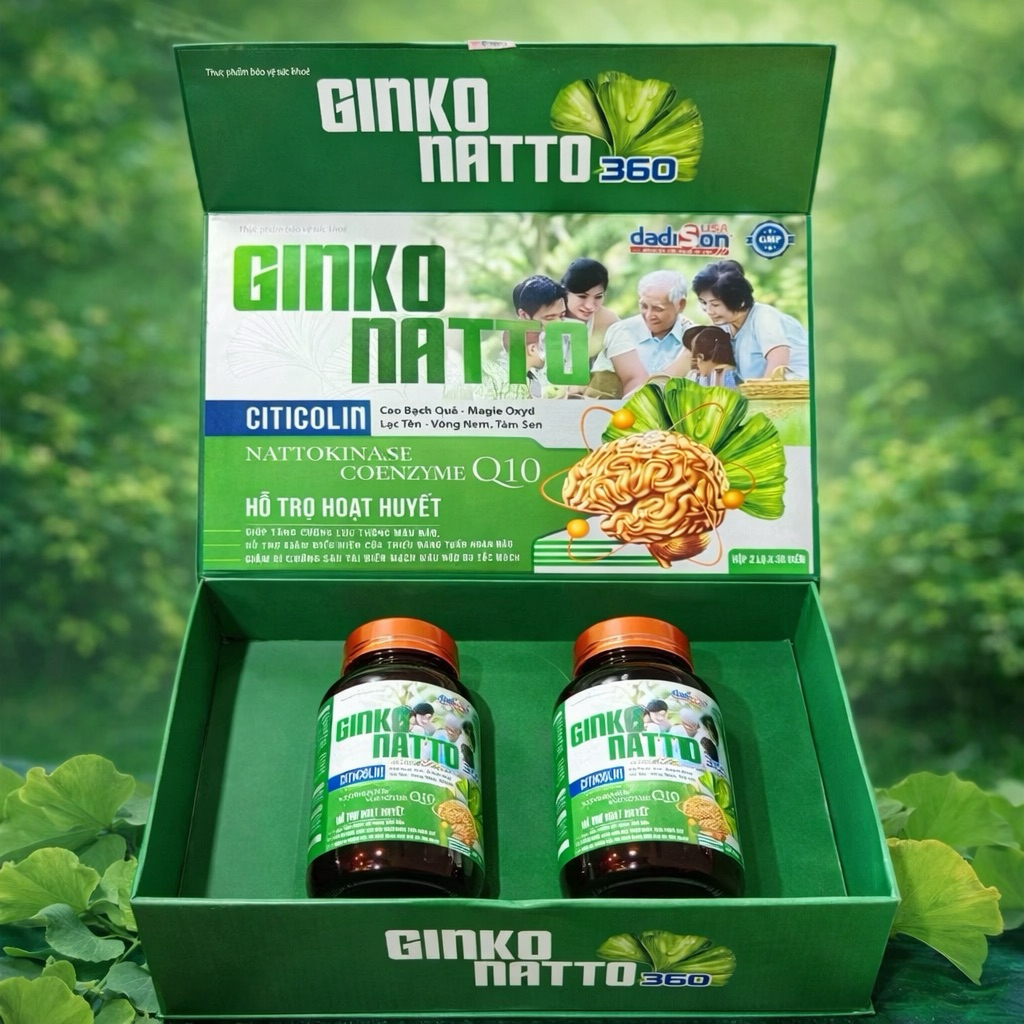 thực phẩm bảo vệ sức khỏe GINKO NATTO 360 hộp 60 viên hỗ trợ, hoạt huyết bổ não lưu thông máu n