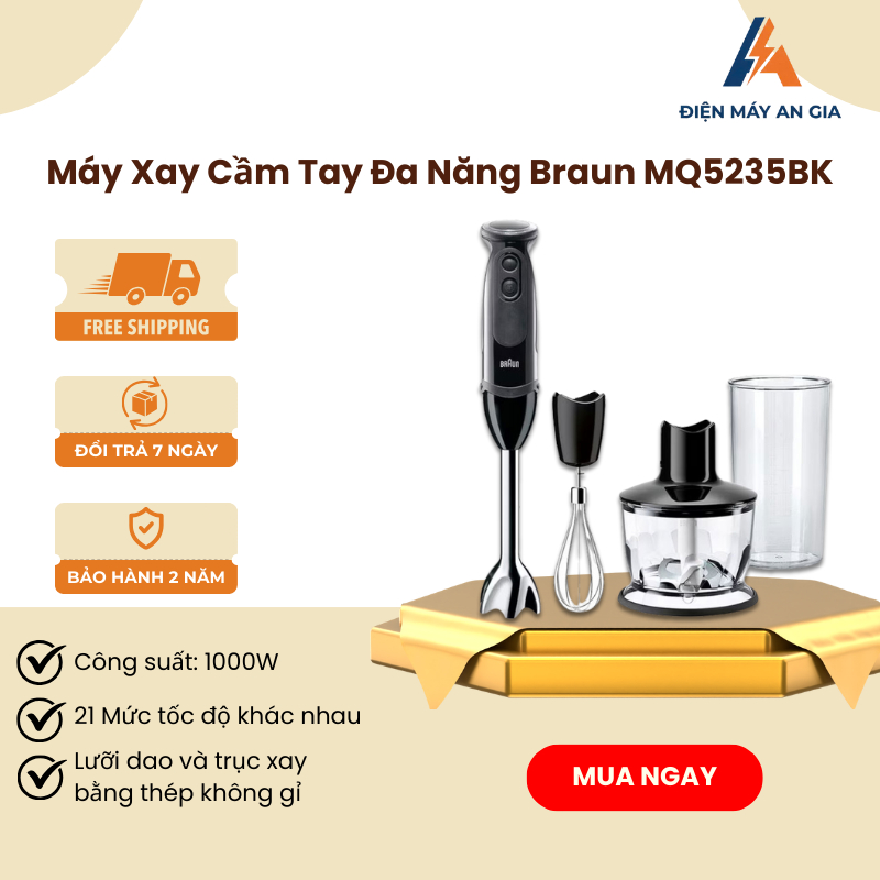 Máy Xay Tay Cầm Tay Braun MQ5235BK – 21 Tốc Độ – Tháo Lắp Dễ Dàng – Vệ Sinh Tiện Lợi – PEB