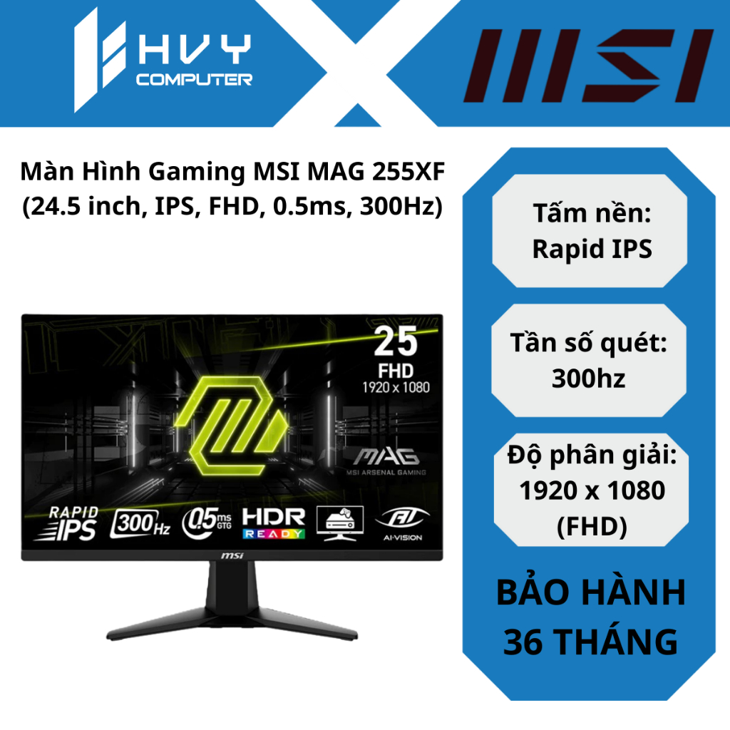 Màn Hình Gaming MSI MAG 255XF (24.5 inch, IPS, FHD, 0.5ms, 300Hz) - Hàng Chính Hãng