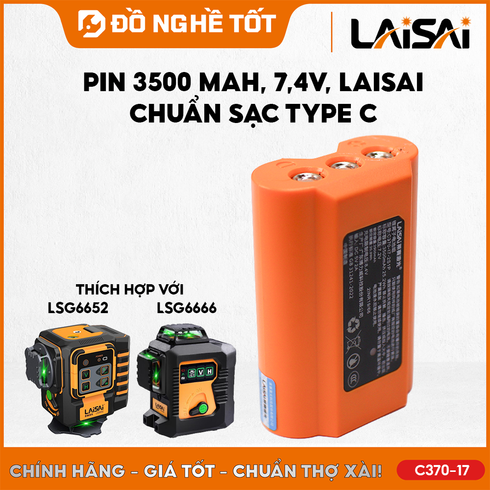 Pin Lithium-ion 3500mAh 7.4V LAISAI LSC370-17 – Sạc Type C – Dùng cho Máy cân bằng Laser LSG6652 / L