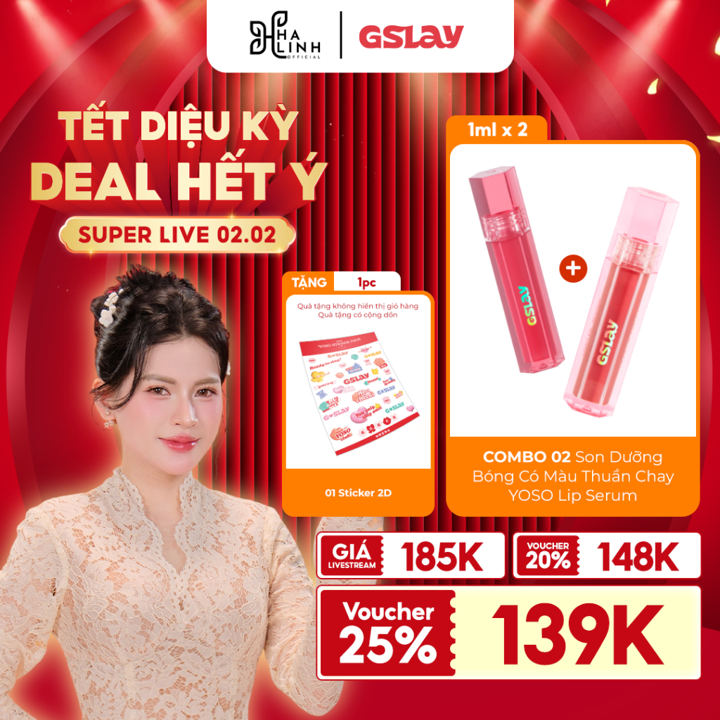 [Võ Hà Linh x GSLAY] COMBO 02 Son Dưỡng Bóng Có Màu Thuần Chay YOSO Lip Serum (1mlx2) Tặng 01 Sticke