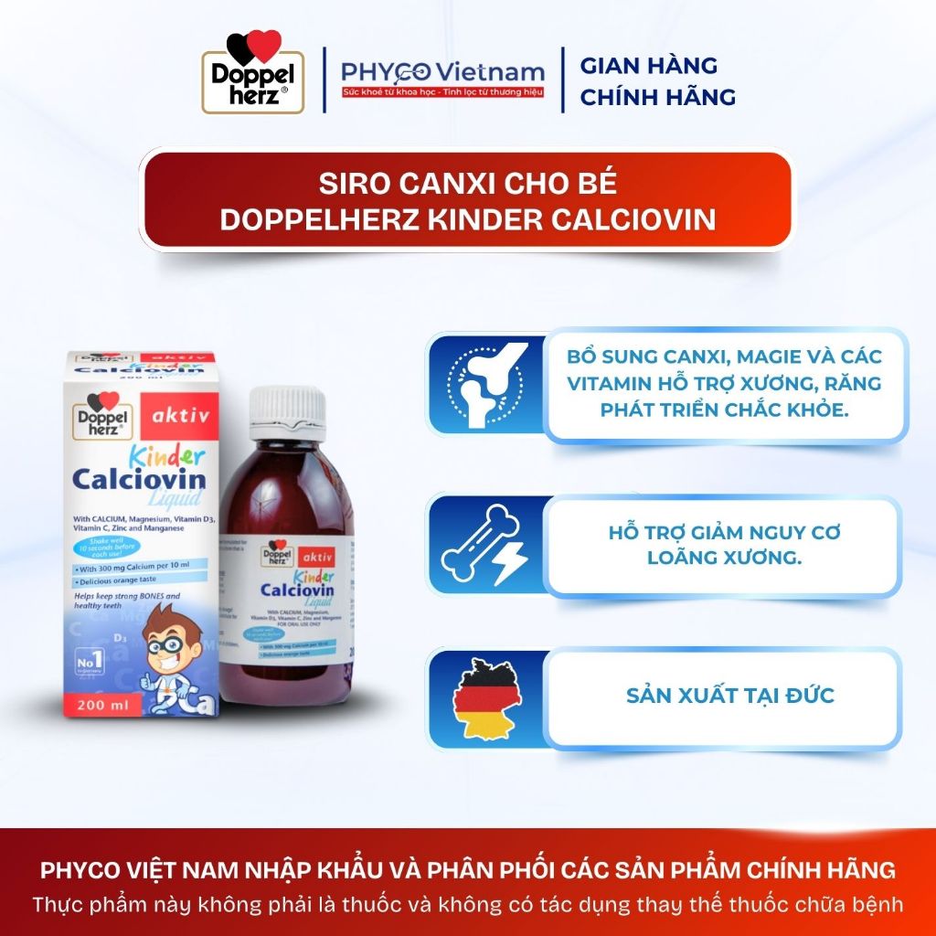 Siro canxi hỗ trợ phát triển răng xương  cho bé Doppelherz Kinder Calciovin