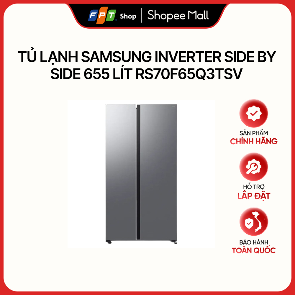 [HÀNG CHÍNH HÃNG] Tủ lạnh Samsung Inverter Side By Side 655 lít RS70F65Q3TSV -  Tủ lạnh lớn - Side by side - 2 cánh