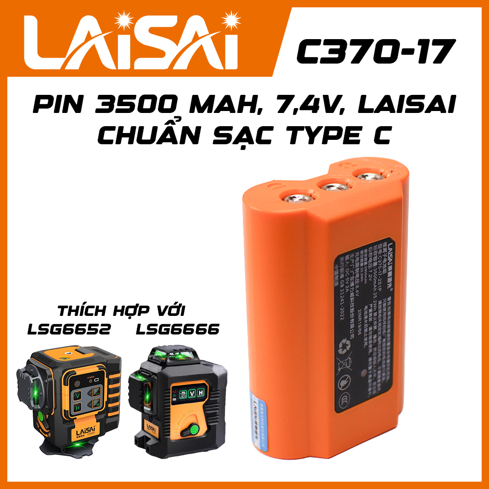 Pin dùng cho Máy cân bằng Laser LAISAI LSG6652 / LSG6666 - Lithium-ion 3500mAh 7.4V – Sạc Type C
