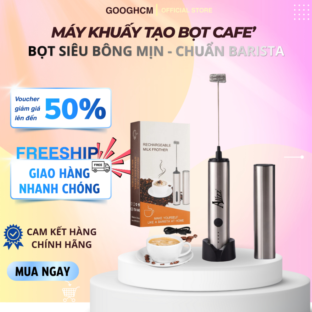 Máy đánh trứng, sữa tạo bọt cà phê Alizz - Sạc Pin Cao Cấp, Bọt Bông Mịn Chuẩn Barista - Hàng Chính Hãng