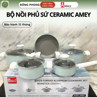 Bộ 5 Nồi Phủ Sứ Chống Dính Ceramic Amey, Bộ Nồi Chảo Đa Năng Hợp Kim Nhôm Cao Cấp An Toàn Bền Bỉ - Shop Đông Phong