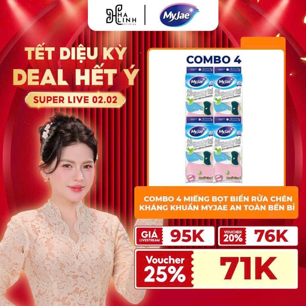 [Võ Hà Linh x MyJae] COMBO 4  Miếng bọt biển rửa chén kháng khuẩn MyJae an toàn bền bỉ