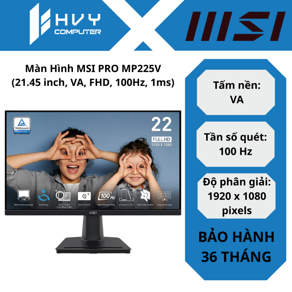 Màn Hình MSI PRO MP225V (21.45 inch, VA, FHD, 100Hz, 1ms) - hàng Chính Hãng